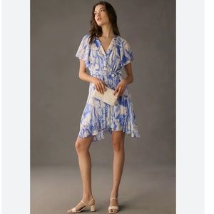 Brand New BY ANTHROPOLOGIE V-NECK RUFFLE-SLEEVE PLEATED DRESS